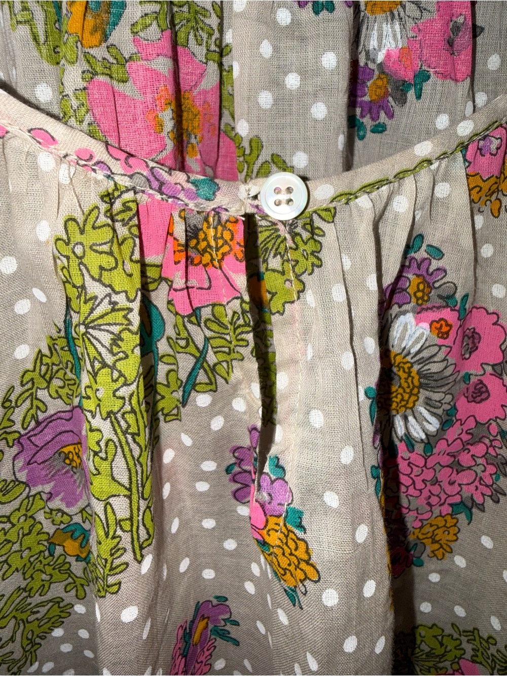 Antik Batik White Floral Midi Dress with Pink and Green Accents - Picture 9 of 10
